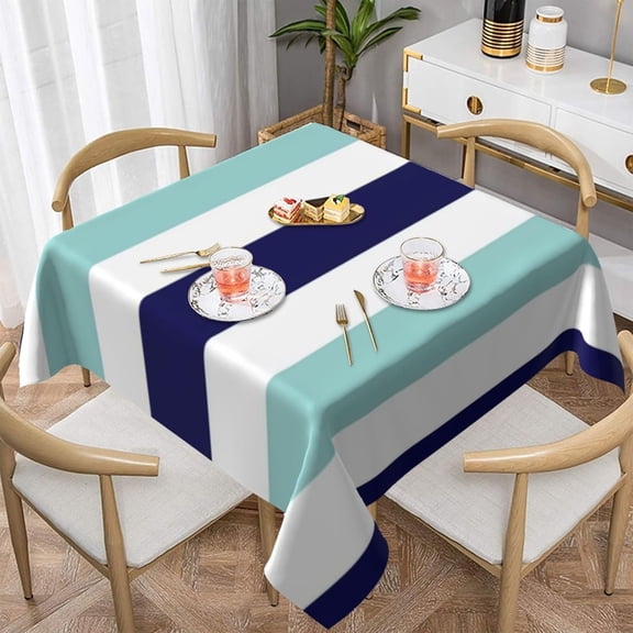 Square Table Cloth, Horizontal Large Blue Striped Tablecloth Washable Dinng Table Covers Decorative for Kitchen & Table Linens 52" x 52"