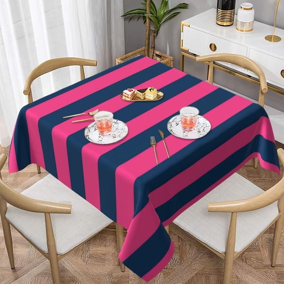 Square Table Cloth, Hot Pink and Navy Stripes Tablecloth Washable Dinng Table Covers Decoratives for Kitchen & Table Linens 52" x 52"