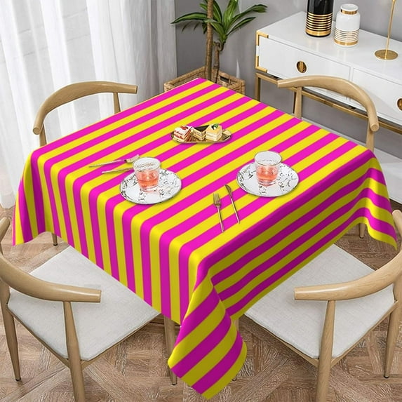 Square Table Cloth, Hot Pink and Yellow Stripe Tablecloths Washable Table Cover for Kitchen Dinning Party Tabletop Modern Decoration,60inch