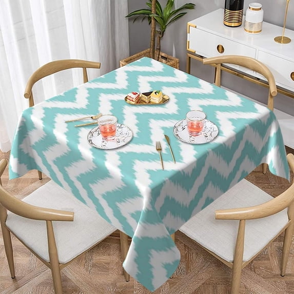 Square Table Cloth, Light Turquoise Chevron Pattern Tablecloth Washable Dinng Table Covers Decorative for Kitchen & Table Linens 52" x 52"