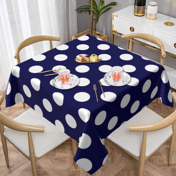 Square Table Cloth, Navy Blue & White Polka Dot Tablecloths Washable Table Cover for Kitchen Dinning Party Tabletop Modern Decoration,52inch