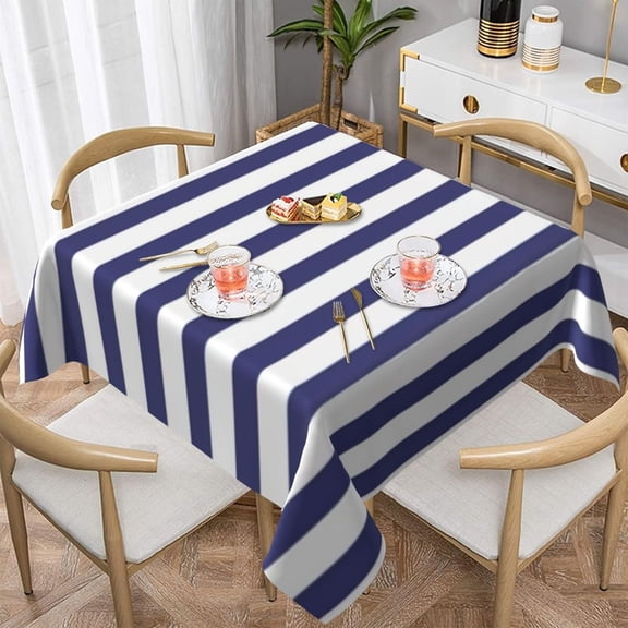 Square Table Cloth, Navy Blue and Pure White Stripes Tablecloth Washable Dinng Table Covers Decorative for Kitchen & Table Linens 52" x 52"