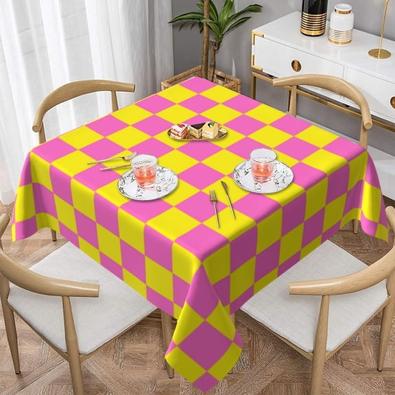Square Table Cloth, Neon Pink Yellow Checkered Tablecloths Washable Table Cover for Kitchen Dinning Party Tabletop Modern Decoration,60inch