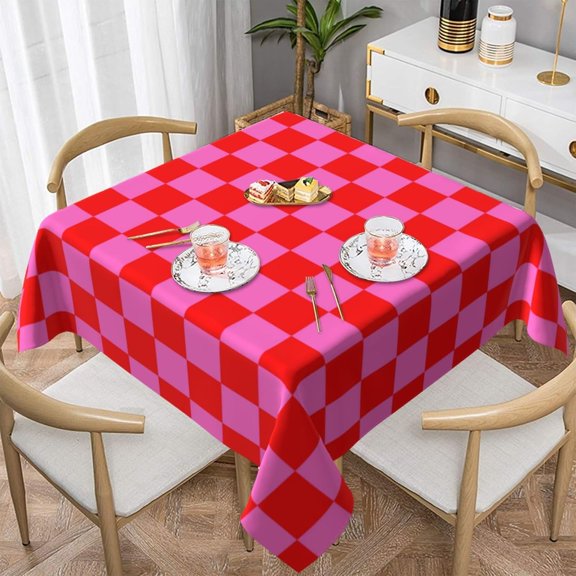 Square Table Cloth, Neon Pink and Red Checkered Tablecloths Washable Table Cover for Kitchen Dinning Party Tabletop Modern Decoration,52inch