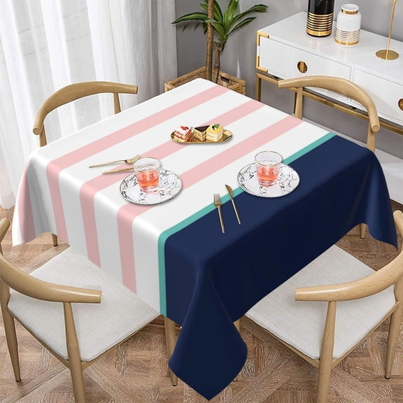 Square Table Cloth, Pink, Navy Blue and Teal Monogram Tablecloths Washable Table Cover for Kitchen Dinning Party Tabletop Modern Decoration,52inch