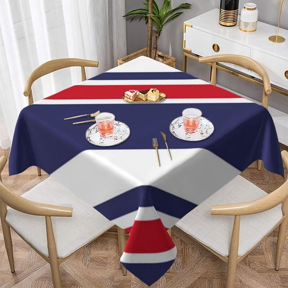 Square Table Cloth, Red White and Blue Nautical Stripes Tablecloth Washable Dinng Table Covers Decorative for Kitchen & Table Linens 52" x 52"