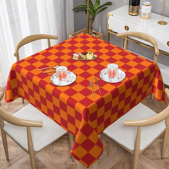 Square Table Cloth, Red and Orange Checkered Tablecloths Washable Table Cover for Kitchen Dinning Party Tabletop Modern Decoration,52inch