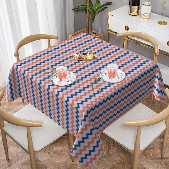 Square Table Cloth, Small Chevron Dark Blue Orange Tablecloth Washable Dinng Table Covers Decorative for Kitchen & Table Linens 60" x 60"