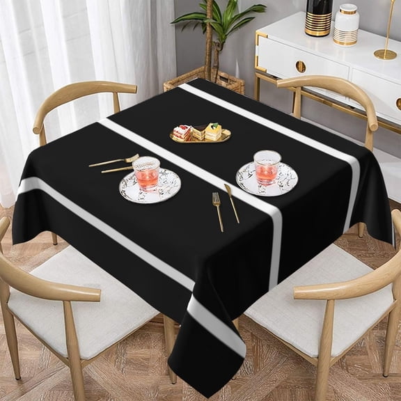 Square Table Cloth, Striped Black and White Tablecloth Washable Dinng Table Covers Decorative for Kitchen & Table Linens 52" x 52"