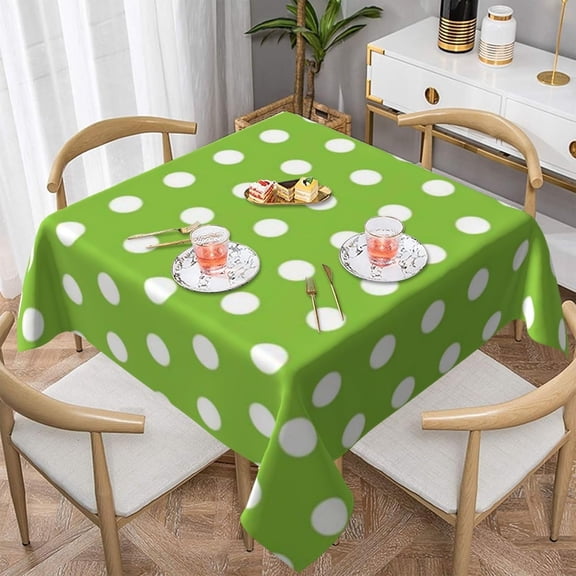 Square Table Cloth, White Polka Dots on Lime Green Tablecloth Washable Dinng Table Covers Decorative for Kitchen & Table Linens 52" x 52"