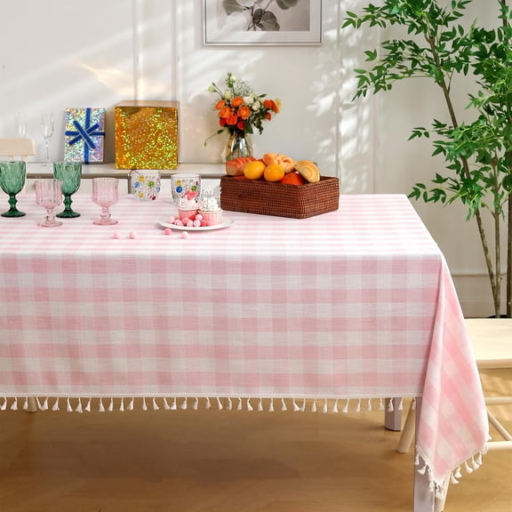 Square Table Cloth for Spring, Summer, Valentine's Day, Easter, Christmas Tablecloth-Buffalo Check Farmhouse Cotton Tablecloths (55" x 55",Pink)