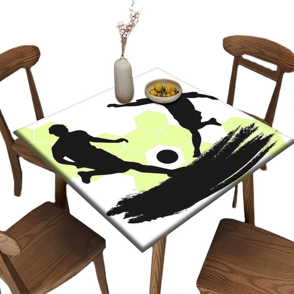 Square Table Cover Fitted, Soccer Pattern Printed on Stain Resistant Polyester Table Cover, for Living Room Terrace Party Washable, Fit for 36" x 36"Square Table