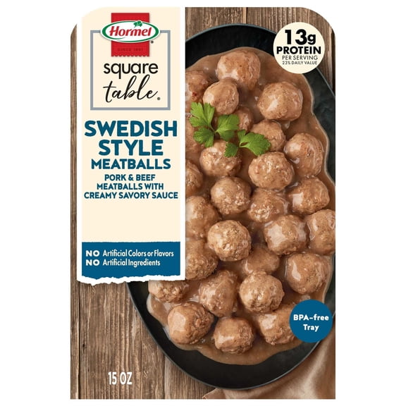 HORMEL SQUARE TABLE Swedish-Style Meatballs with Savory Creamy Sauce, 15 oz Microwave Tray