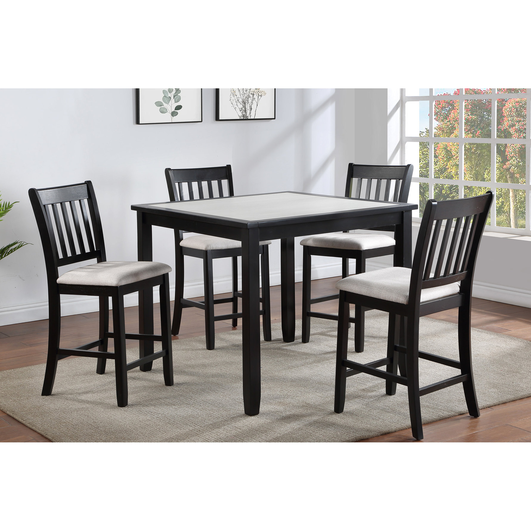 Square Table, Wood Material, Upholstered Chairs, 5 Piece - Contemporary ...