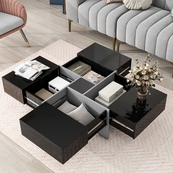 Square Table with Hidden Compartments | Perfect for Family Entertainment | Durable Particleboard Construction