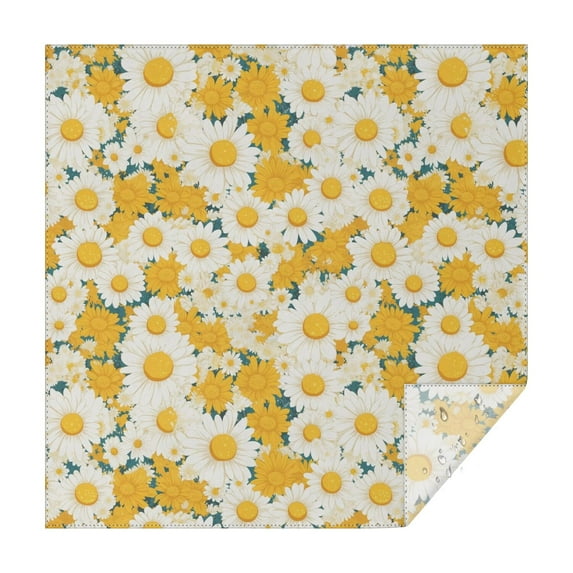 Square Tablecloth 42x42 Inch – Waterproof Polyester Printed Table Cover, Wrinkle Resistant & Washable for Kitchen Dining Picnic Party Decor, Single-v4-15, White