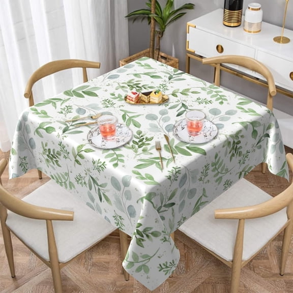 Square Tablecloth 52×52 Inch Spring Green Leaf Table Cloth Small cloth Tablecloths Indoor Outdoor Washable Wrinkle Free Stain Resistant Waterproof Fabric Table Cover for Square Tables Kitchen Dining