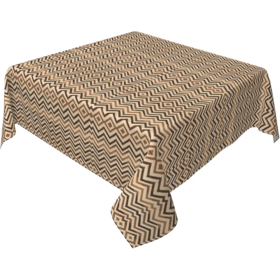Square Tablecloth 52 x 52 Inch, Beige Brown Retro Zigzag Square Table Covers Reusable Table Cloths Dining Table Tablecloths for Restaurant, Picnic, Indoor and Outdoor Dining