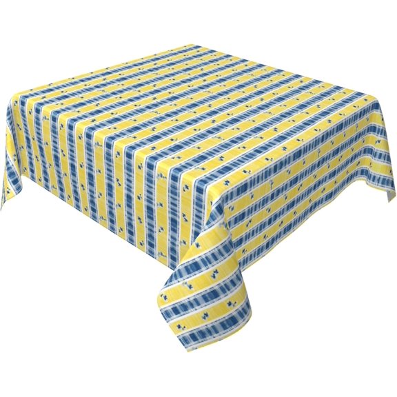 Square Tablecloth 52 x 52 Inch, Blue Yellow Provence Style Stripe Square Table Covers Heat Resistant Tablecloth Kitchen Dining Tablecloth for Dining, Party, Buffet, Wedding