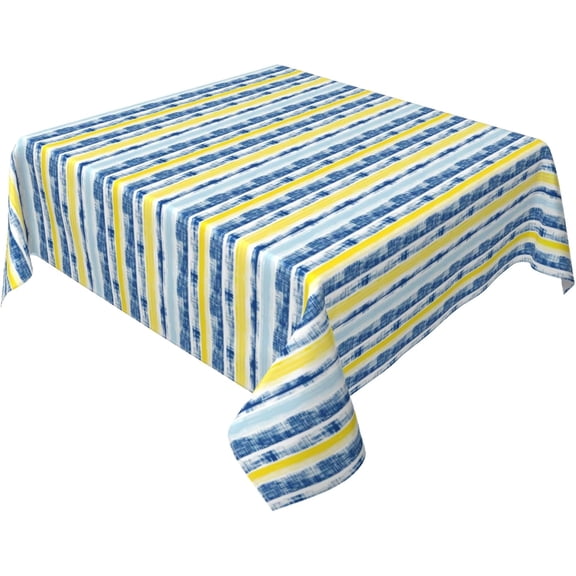 Square Tablecloth 52 x 52 Inch, Blue Yellow Provence Style Stripe Tablecloth Square Water Resistant Tablecloth Fabric Table Cloth for Dining, Parties, Camping
