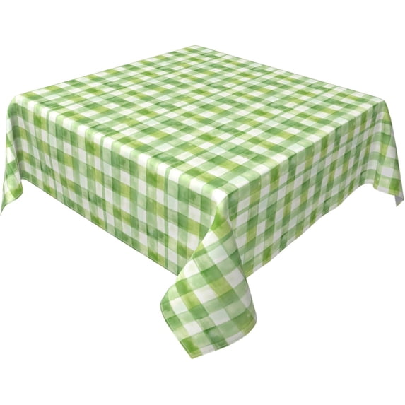 Square Tablecloth 52 x 52 Inch, Watercolor Green Checkered Square Table Cloth Spillproof Soil Resistant Table Covers Cloth Table Cover for Restaurant, Picnic, Indoor and Outdoor Dining
