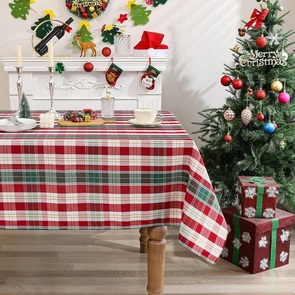 Square Tablecloth 52x52 Inches, Holiday Table Cloth for Rectangle Tables - Jacquard Christmas Decorations for Home - Water Resistant Buffalo Plaid Christmas Decor for Party,Kitchen
