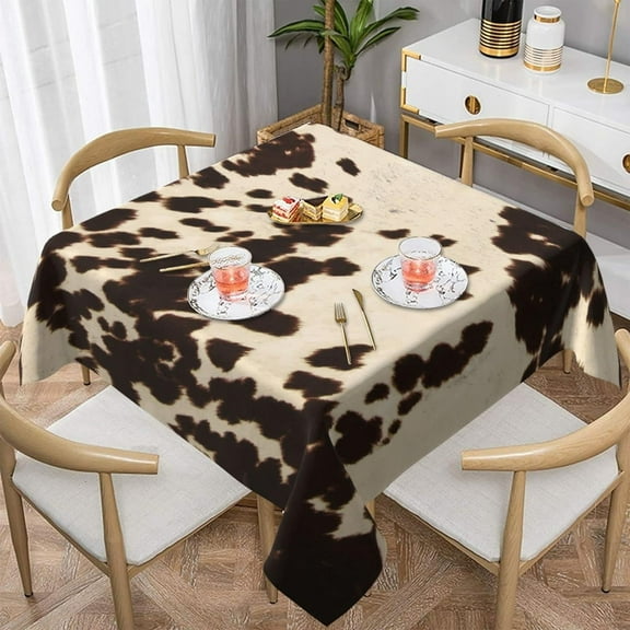 Square Tablecloth 54 X 54 Inch, Brown Cowhide Table Cloth, Farmhouse Tablecloths for Kitchen Tables, Washable Spill Proof Polyester Table Cover for Party Dining Room Decoration