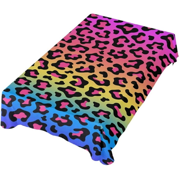 Square Tablecloth, 54 x 54 Inch, Neon Rainbow Colored Leopard Cheetah Washable Tablecloth Protector for Dining Table, Buffet Parties and Camping