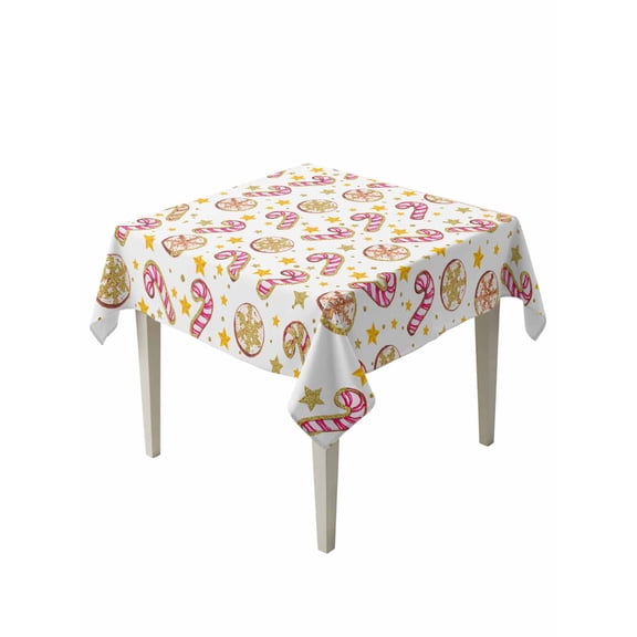 Square Tablecloth 54 x 54 Inches Christmas Cookies Candy Cane Stars Pattern Waterproof & Stain Resistance Table Cloth Decorative Fabric Table Cover for Dinning/Party/Buffet/Banquet