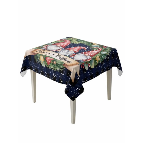 Square Tablecloth 54 x 54 Inches Christmas Gnomes Blue Waterproof & Stain Resistance Table Cloth Decorative Fabric Table Cover for Dinning/Party/Buffet/Banquet