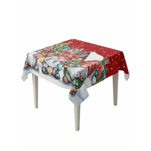 Square Tablecloth 54 x 54 Inches Christmas Gnomes Xmas Trees Snowflake Red Waterproof & Stain Resistance Table Cloth Decorative Fabric Table Cover for Dinning/Party/Buffet/Banquet