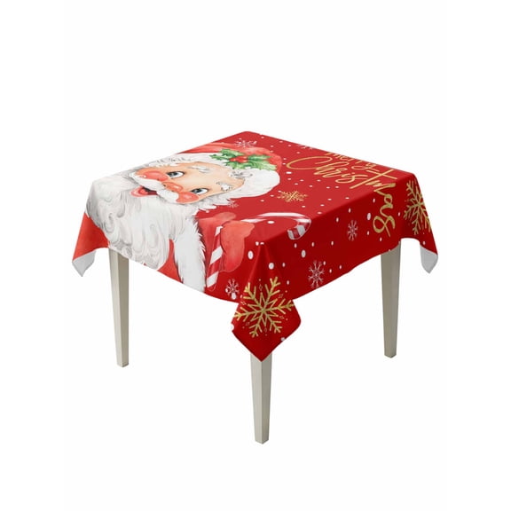 Square Tablecloth 54 x 54 Inches Christmas Santa Claus Golden Snowflake Red Waterproof & Stain Resistance Table Cloth Decorative Fabric Table Cover for Dinning/Party/Buffet/Banquet