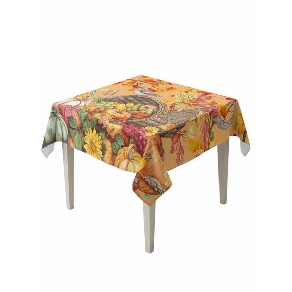 Square Tablecloth 54 x 54 Inches Fall Fruits Basket Robin Maple Leaves Waterproof & Stain Resistance Table Cloth Decorative Fabric Table Cover for Dinning/Party/Buffet/Banquet