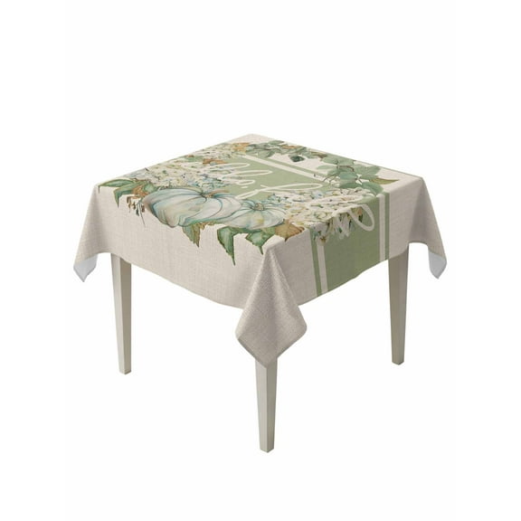 Square Tablecloth 54 x 54 Inches Fall Thanksgiving Garland Green Hydrangea Leaves Pumpkins Retro Linen Waterproof Table Cloth Decorative Fabric Table Cover for Dinning/Party/Buffet/Banquet