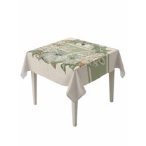 Square Tablecloth 54 x 54 Inches Fall Thanksgiving Garland Green Hydrangea Leaves Pumpkins Retro Linen Waterproof Table Cloth Decorative Fabric Table Cover for Dinning/Party/Buffet/Banquet