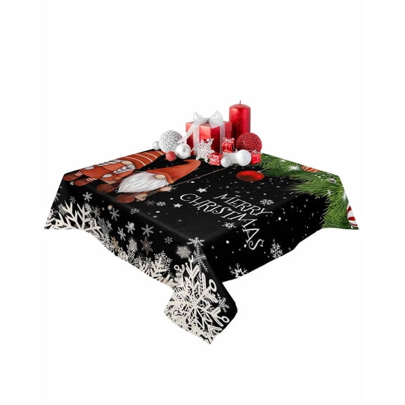 Square Tablecloth 54 x 54 Inches Merry Christmas Gnome Couple Snowflakes Black Waterproof & Stain Resistance Table Cloth Decorative Fabric Table Cover for Dinning/Party/Buffet/Banquet
