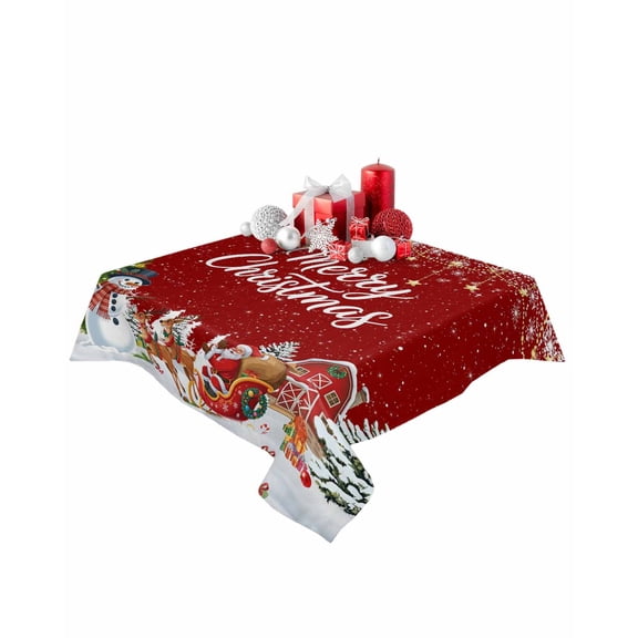 Square Tablecloth 54 x 54 Inches Merry Christmas Santa Claus Snowman Red Waterproof & Stain Resistance Table Cloth Decorative Fabric Table Cover for Dinning/Party/Buffet/Banquet
