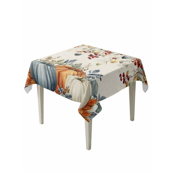 Square Tablecloth 54 x 54 Inches Thanksgiving Watercolor Pumpkins Leaves Waterproof & Stain Resistance Table Cloth Decorative Fabric Table Cover for Dinning/Party/Buffet/Banquet