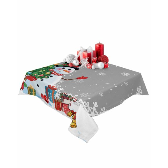 Square Tablecloth 54 x 54 Inches Winter Cartoon Snowman Snowflakes Gray Waterproof & Stain Resistance Table Cloth Decorative Fabric Table Cover for Dinning/Party/Buffet/Banquet
