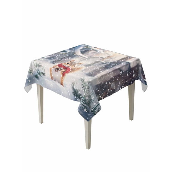 Square Tablecloth 54 x 54 Inches Winter Christmas Cute Squirrel Pine Trees Snowflake Waterproof & Stain Resistance Table Cloth Decorative Fabric Table Cover for Dinning/Party/Buffet/Banquet
