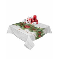 Square Tablecloth 54 x 54 Inches Winter Christmas Poinsettia Holly Leaves Wood Grain Waterproof & Stain Resistance Table Cloth Decorative Fabric Table Cover for Dinning/Party/Buffet/Banquet