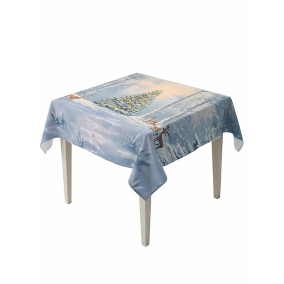 Square Tablecloth 54 x 54 Inches Winter Christmas Tree Deer Forest Snowfield Waterproof & Stain Resistance Table Cloth Decorative Fabric Table Cover for Dinning/Party/Buffet/Banquet