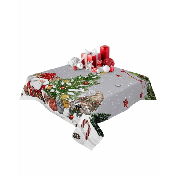 Square Tablecloth 54 x 54 Inches Winter Gnomes Christmas Tree Gray Style Waterproof & Stain Resistance Table Cloth Decorative Fabric Table Cover for Dinning/Party/Buffet/Banquet