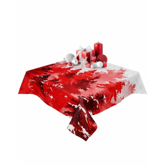 Square Tablecloth 54 x 54 Inches Winter Snowflake Red Pine Trees Waterproof & Stain Resistance Table Cloth Decorative Fabric Table Cover for Dinning/Party/Buffet/Banquet