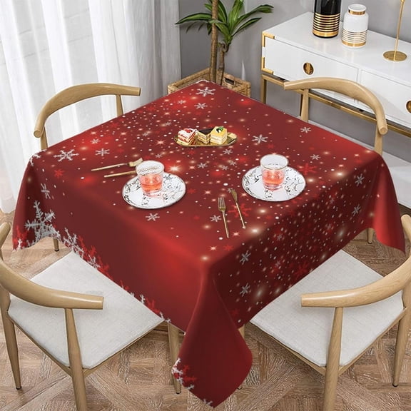 Square Tablecloth 54x54 Inch, Christmas Polyester Table Cloth for Parties Decorative Waterproof Farmhouse Oil-Proof Fabric Farmhouse Table Covers for Kitchen Dinning Indoor Room