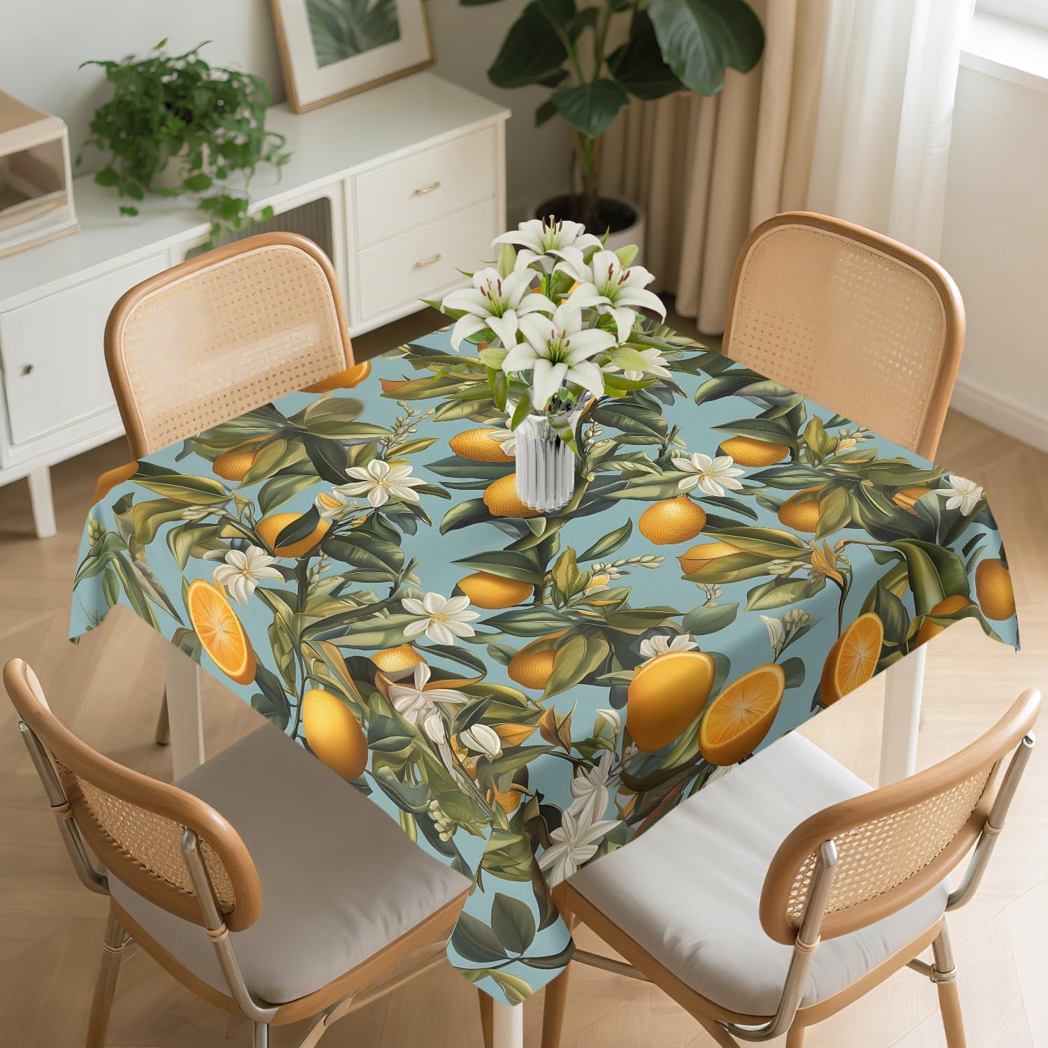 Square Tablecloth 54x54In Floral Table Cover 60x60In Washable Table ...