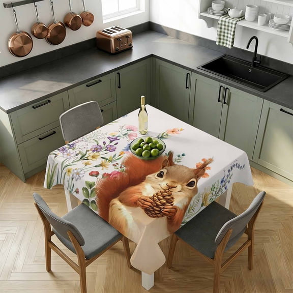 Square Tablecloth-54x54in,Abstract Country Herb Squirrel Waterproof Table Cloth Kitchen Dining Tables Cover for Indoor Outdoor Wedding Holiday Party,Cute Plant