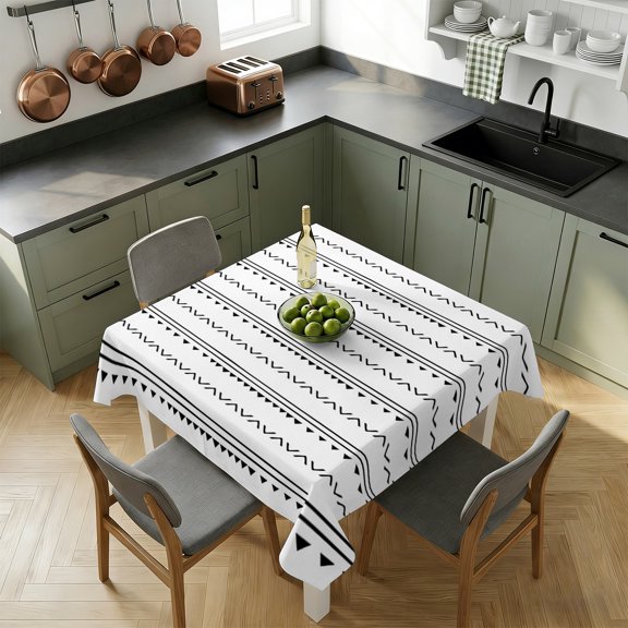 Square Tablecloth-54x54in,Boho Modern Geometric Art Waterproof Table Cloth Kitchen Dining Tables Cover for Indoor Outdoor Wedding Holiday Party,Stripe Line Triangle on White