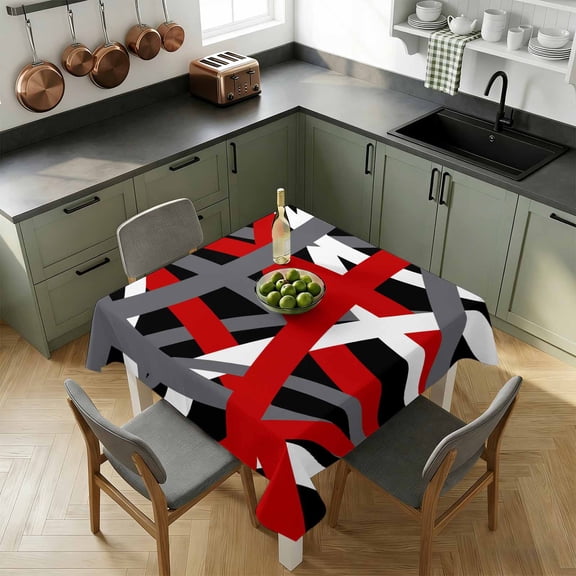 Square Tablecloth-54x54in,Red Black Grey Line Geometric Waterproof Table Cloth Kitchen Dining Tables Cover for Indoor Outdoor Wedding Holiday Party,Abstract Stripe Modern Art