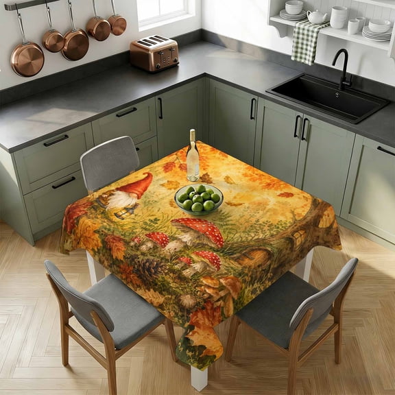 Square Tablecloth-54x54in,Thanksgiving Fall Mushroom Gnome Waterproof Table Cloth Kitchen Dining Tables Cover for Indoor Outdoor Wedding Holiday Party,Autumn Maple Leaves